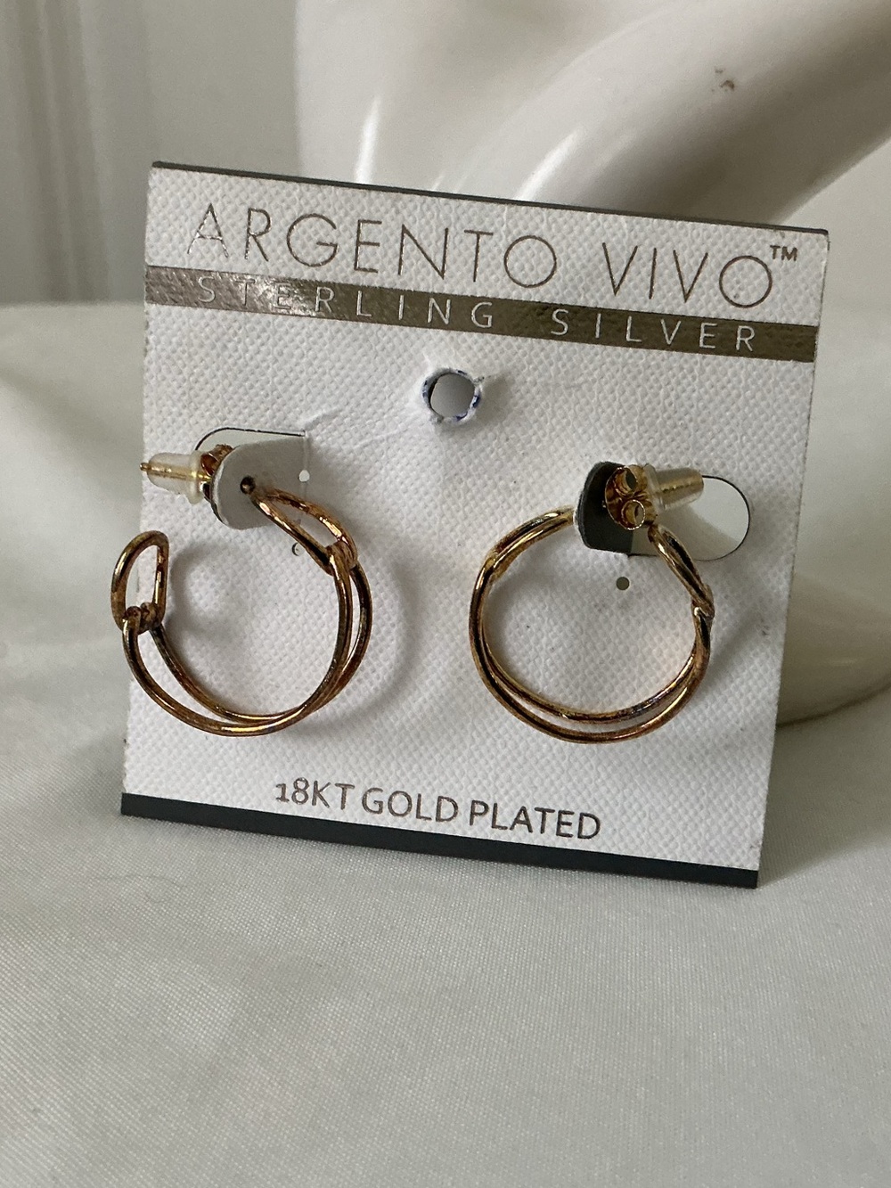 Argento Vivo NWT 18KT Gold-Plated Twin Hoop Stud Earrings